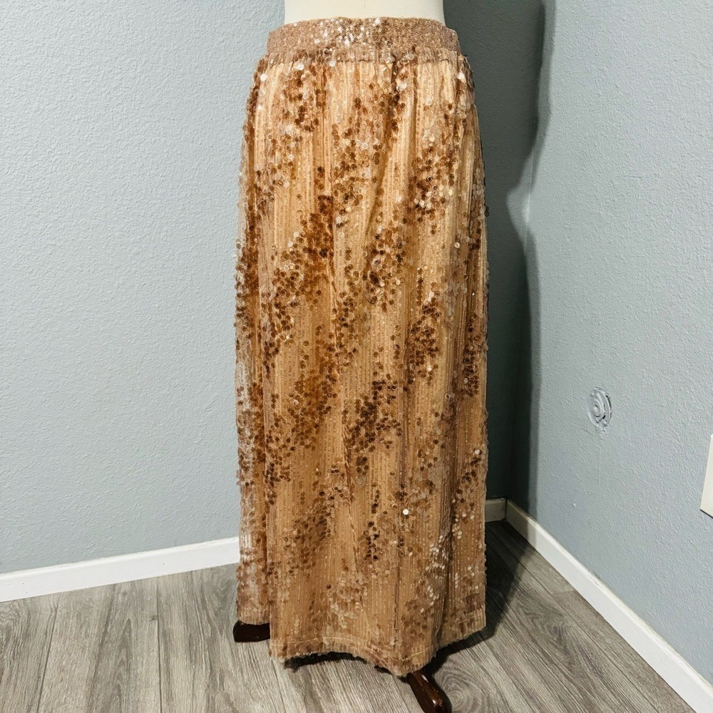 Zara New Gold High Waist Christmas‎ Long Sequin Skirt Size L A-Line Silhouette - Picture 7 of 14